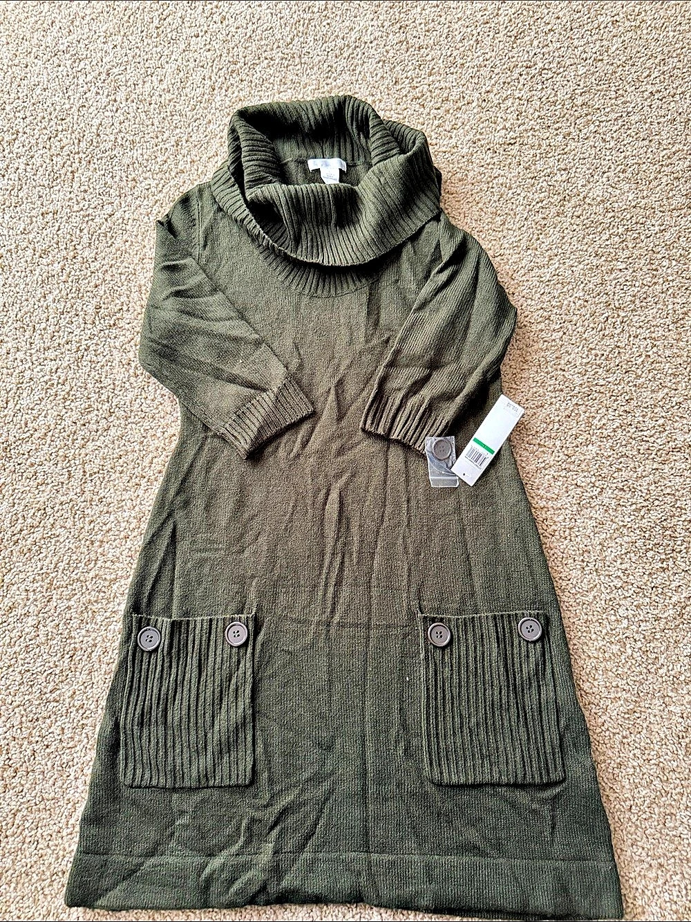 London Times Olive Cowl Neck Mini Dress Size Large NWT